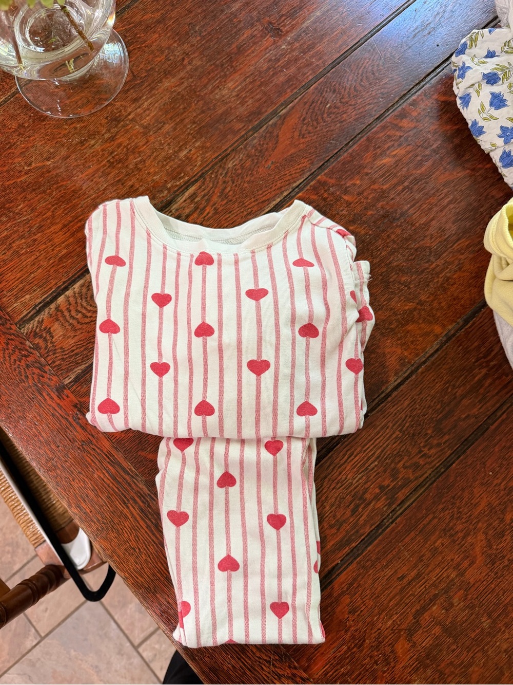 Old Navy Pink and White Heart Stripe Pajama Set